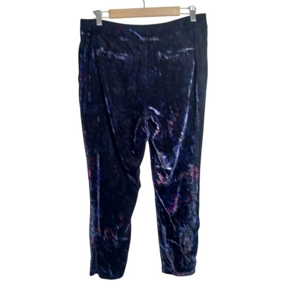 LOFT Slim Paisley Floral Print Dark Navy Blue Velvet Pants - Sz 6 - Picture 2 of 12